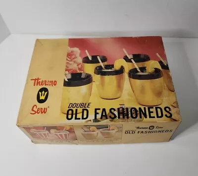 Thermo-Serv Insulated Atomic Gold/Black Double Old Fashioneds Mugs Tumblers VTG • $19.50