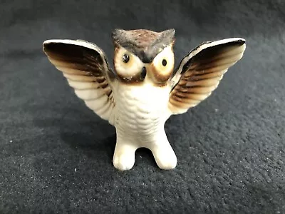 Miniature Fine Bone China ~ Owl Figurine 2.75  Wingspan Vintage Japan • $2.50