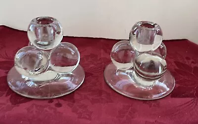 Vintage Unique Mcm Pair Round Glass Ball Cluster Design Taper Candle Holders • $19.99
