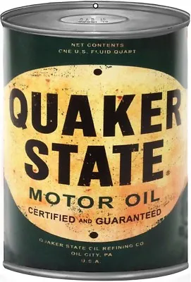“Quaker State Oil” STEEL WALL DECORATION SIGN / Garage / Mancave / Rusty Vintage • $27.18