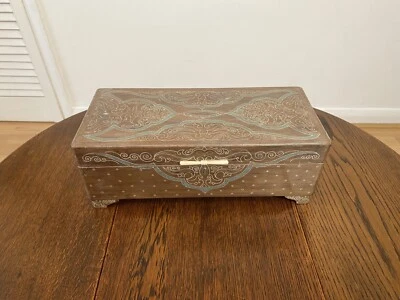 £45 • Buy Vintage Handmade Wooden Musical Jewellery Box With Inlaid Floral Design & Mirror