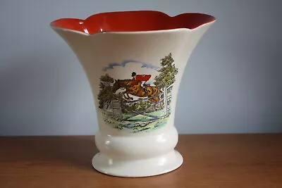 Rare Vintage Crown Devon Fieldings Gymkhana Fan Vase 6.75  (17cm) Horse Jumping • $29