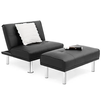 2-Piece Sectional Modern Sofa Set Leather Chaise Lounge W/ Ottoman Foot Stool • £178.95