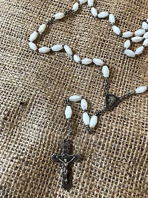 Antique French Glass Beaded Silver Metal Chained Rosary With Crucifix • £15.50