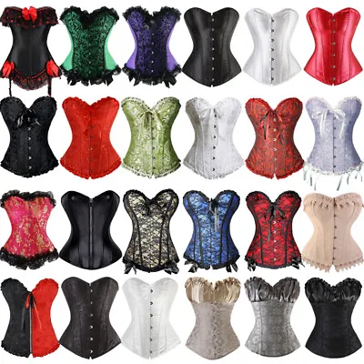 Women Burlesque Basque Tops Laced Up Costume Boned Overbust Corset Waist Trainer • £27.79