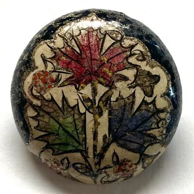 1-1/8  Beautiful Vintage Hand Made Decoupage On Wood Button With Leaves • $4.65