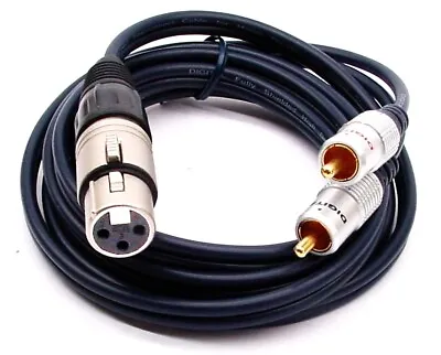 XLR 3-pin Female Socket To 2x RCA Phono Male Plugs Audio HQ OFC Lead / Cable • £13.50