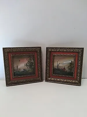 Vintage Pair Of Framed Oil On Board Paintings Signed BUTE 6 5/8  X 6 5/8   • $99.99