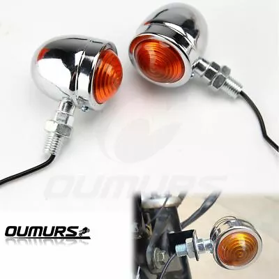 Chrome Motorcycle Bullet Turn Signal Indicator Blinker Amber Light Lamps Custom • $8.95