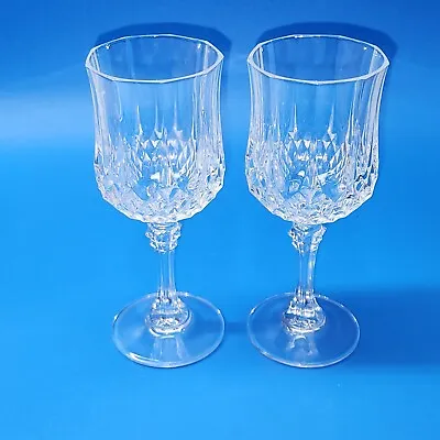 Cristal D'Arques Durand 6½” Longchamp Crystal Wine Glasses  - MINT Pair Of 2 • $26.97