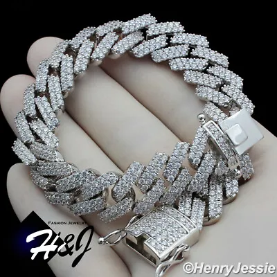 14k White Gold Plated Cubic Zirconia 7.5 X14mm Miami Cuban Curb Link Bracelet*b6 • $59.99