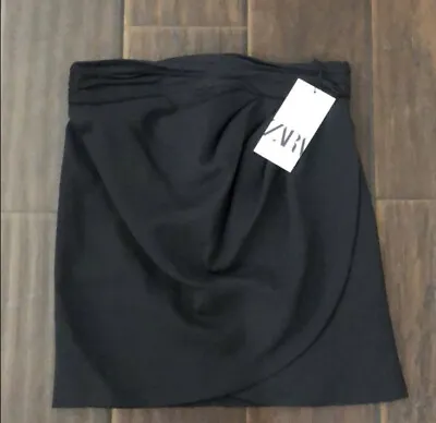 $18.70 • Buy NWT Zara Black Draped Detailed High Waist Mini Skirt Lined Sz M