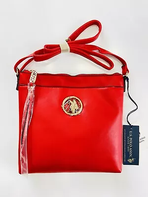 New U.S. Polo Assn. Womens Crossbody Shoulder Bag Small Zip Red Adjustable Purse • $23.99