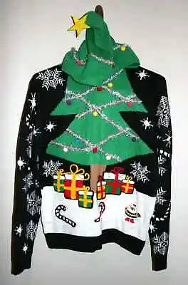 Mens/Womens You Look Ugly Today Hooded Christmas Tree Sweater Tinsel Large L • $30