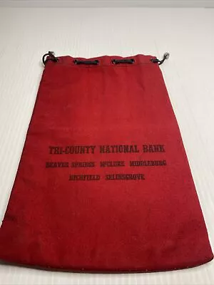 Red Drawstring Canvas Bank Deposit Bag Tri-County National Bank Selinsgrove Pa • $14.99