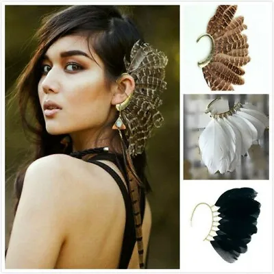 Non Piercing Gothic Punk Feather Earring Cuff Clip Ear Wrap • £3.99