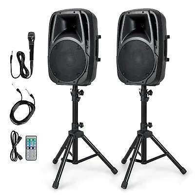 Dual 10  Protable 1600W Powered Speakers W/   Mic Speaker Stands Control • $249.99