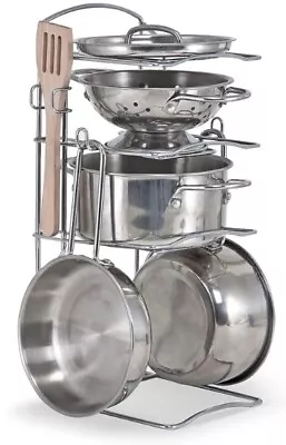 Play Kitchen Set For Kids - Melissa & Doug Stainless Steel Pots And Pans Pretend • $25.99