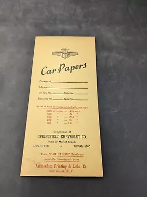 Chevrolet Car Papers Envelope Dealership Dealer Vintage • $17