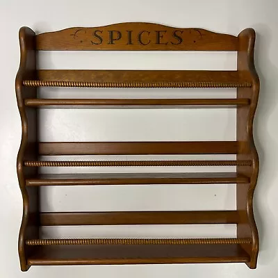 VTG Wooden Spice Rack Spindle 3 Tier Shelf Storage Rack 16” X 18” “SPICES” • $49