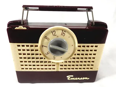 Working – Vacuum Tube 1952 Portable -  Emerson 850 - A/M Radio - Maroon & White • $100