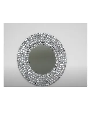 Set Of 4 | 13  Round Silver Mirror Glass Charger Plates With Rhinestone Rim • $48