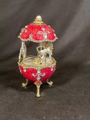 Vintage Red Faberge-Egg Style Carousel Music Box • $127.07
