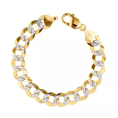 Mens 14k Yellow Gold Solid 11.5mm Diamond Cut Pave Cuban Chain Bracelet 8 - 9  • $1484.99