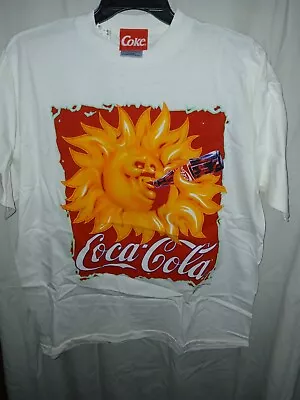 Vintage Coca Cola T-Shirt XL Sun Drinking A Soda Two Sided White • $20
