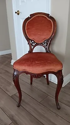 Antique Crushed Velvet Wooden Parlor Chair Burnt Orange • $265.65