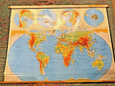 VTG 1960s Nystrom Pictorial Relief World USA Schoolroom Pull-Down Map 67” X 46  • $126.49
