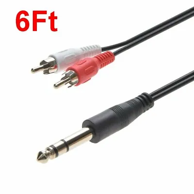 6FT 1/4  (6.35mm) Stereo Male To 2-RCA L+R Male Plug Dj Guitar Cable Audio Cord • $6.95