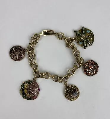 VTG Monet Gold Tone Charm Bracelet Enamel Bees Butterfly Dragonfly Flower • $26.99