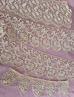 3  Vintage Schiffli Lace Collar Trim Panel Faux Point De Venice Lot • $14.99