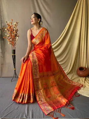 $90.98 • Buy Paithani Silk Saree Blouse New Sari Indian Pakistan Wedding Bollywood Party Wear