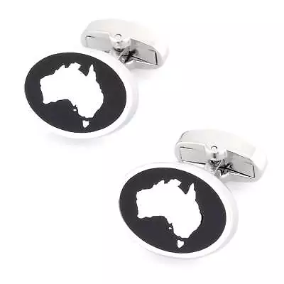 Map Of Australia Silver On Black Enamel Cufflinks • £24.19