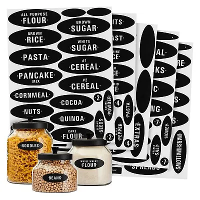 158 Chalkboard Pantry Labels For Food Containers White All Caps On Black • $9.49