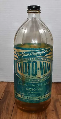 RARE Vintage Moto Vim Motor Oil Additive Paper Label Advertising Glass Bottle • $34.95