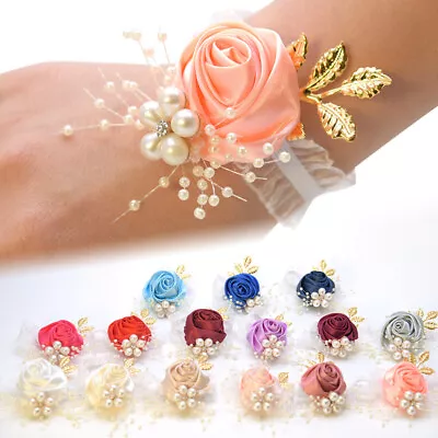 Wedding Bridal Wrist Corsage Bracelet Bridesmaid Hand Flower Boutonniere Party • £3.23