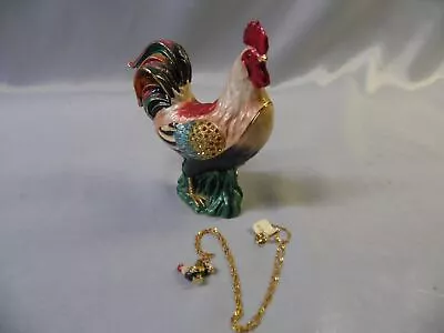 Kd Bejeweled Enamel Chicken / Rooster Trinket Box & Chicken Necklace - Beautifu! • $12