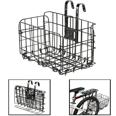 Mountain Bike Folding Bicycle Foldable Metal Wire Basket Front Rear Hanging Bag • £9.99