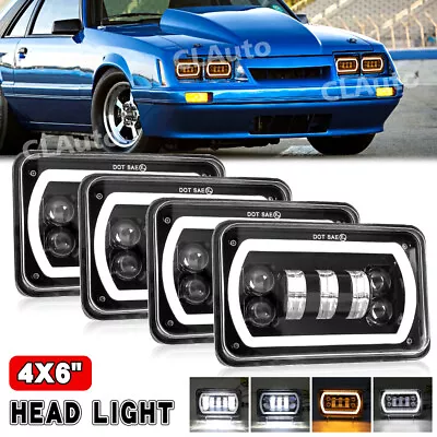 4PCS Halo DRL 4x6  LED Headlights Hi/Low Sealed Beam For Ford Mustang 1979-1986  • $82.09