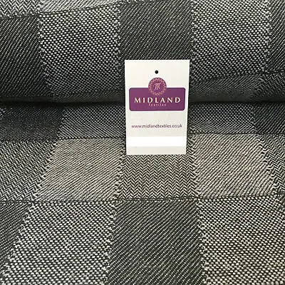 Grey & Black Check Wool Blend Melton Coating Poly Boucle Fabric 147 Cm MK1194-4 • £2.50