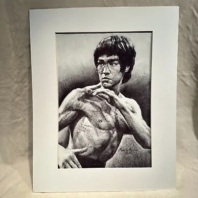 BRUCE LEE Black & White MATTED Charcoal Drawing PRINT: 17  X 11  • £29.14