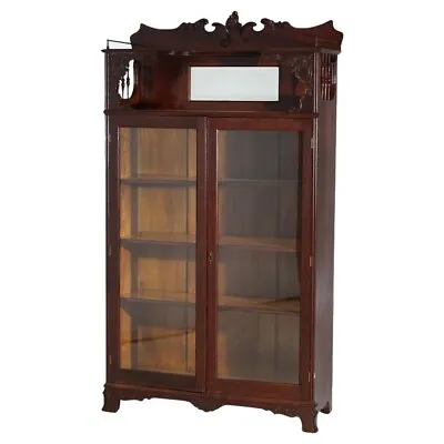 Antique RJ Horner School Oak Two Door Bookcase With Mirror Top Circa 1910 • $1760