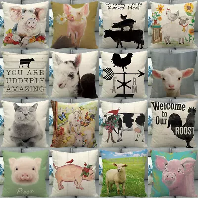 Fresh Farm Animals Pig Cow Big Rooster Sheep Pillow Case Country Cushion Covers • £4.03