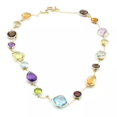 14K Yellow Gold Necklace With Multi-Color And Multi-Shape Gemstones 32 Inches • $971.99