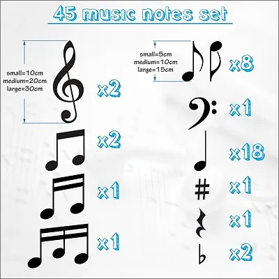  Music 45 Notes  Vinyl Wall Sticker Love Art Home Decoration Room High Quiality • £4.36