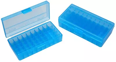 MTM 50 Round Flip Top Ammo Box 380/9MM Caliber Clear Blue P50-9M-24 • $6.98