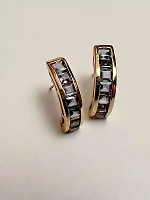 Vintage 10k Yellow Gold Channel Set Square Cut Tanzanite Pierced Earrings • $357